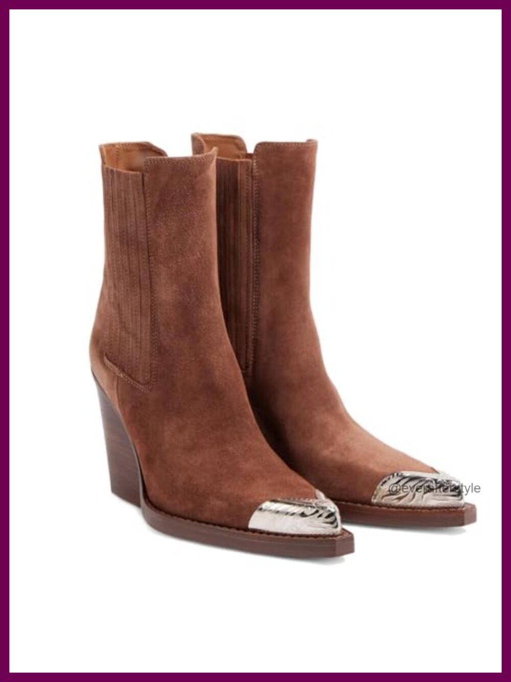 Suede Western Cowboy Boots Pointed Toe Block Heel Ankle Booties - Picture 6 of 6